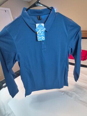 MAGCOMSEN Men’s Long Sleeve Polo Shirt Light Blue; Size S, New With Tag